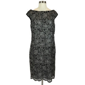 Ralph Lauren Women's Cocktail Dress Size 6 Black Lace Sleeveless Midi Sheath